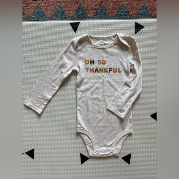 Little Planet|Baby gender neutral Cream Long Sleeve bodysuit Onesie,THANKFUL••• - Picture 1 of 4